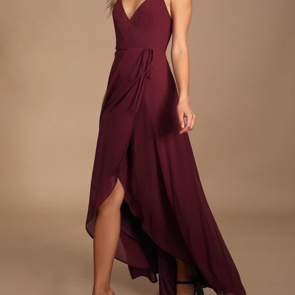 Burgundy High-Low Wrap Dres